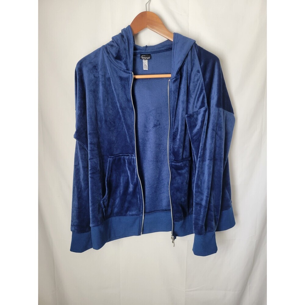 Felina Women's Velour Full Zip Hoodie Jacket Navy Blue L/G Activewear Loungewear